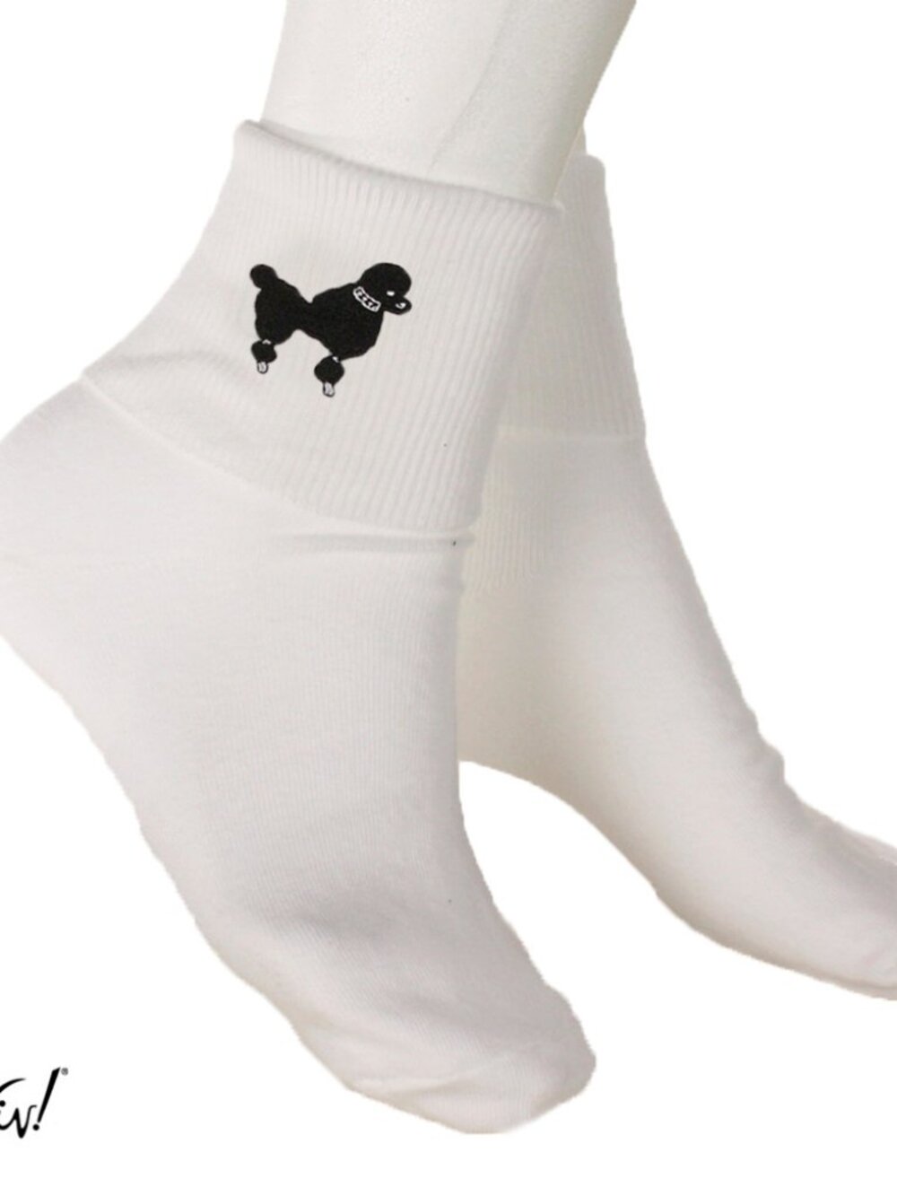 50s Style Black Poodle White Cotton Bobby Socks - Adult Sz 9-11 - Hey Viv Retro